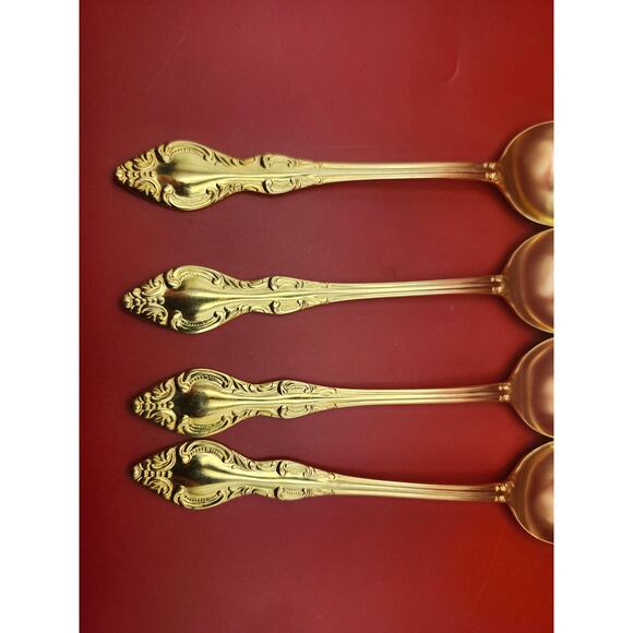 Set of 4 Golden Rexford Gold Electroplate Soup Spoons 7.5” National Stainless - Picture 5 of 7